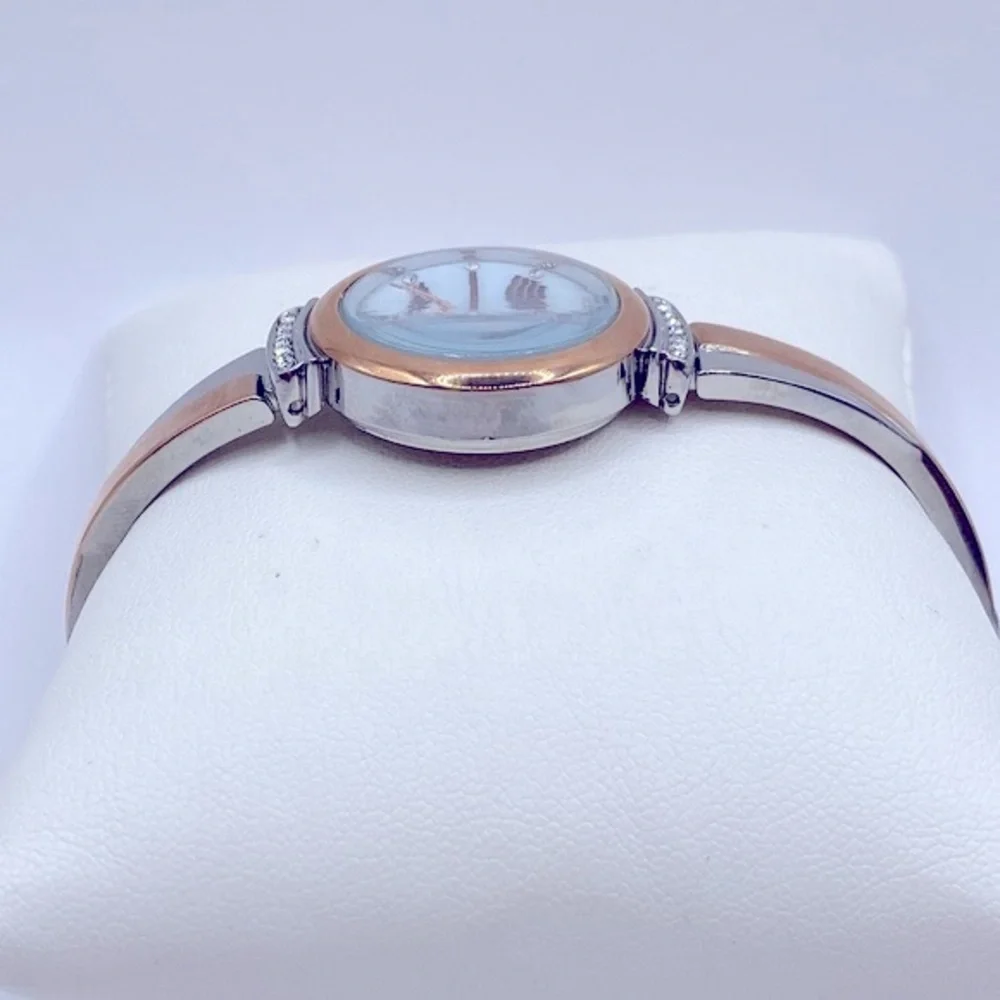 Working! Anne Klein Two Tone Swarovski Crystal Accented Dainty Watch